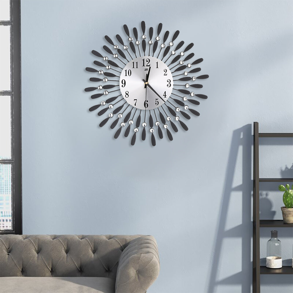 Large 3D Wall Clock Art Metal Diamond Silent Clock