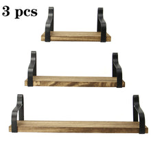 Load image into Gallery viewer, Set of 3 Floating Industrial Wooden Metal Wall Shelf Storage Unit
