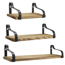 Load image into Gallery viewer, Set of 3 Floating Industrial Wooden Metal Wall Shelf Storage Unit
