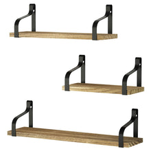 Load image into Gallery viewer, Set of 3 Floating Industrial Wooden Metal Wall Shelf Storage Unit
