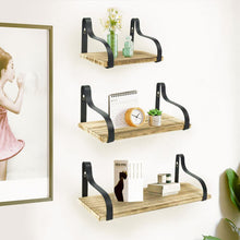 Load image into Gallery viewer, Set of 3 Floating Industrial Wooden Metal Wall Shelf Storage Unit
