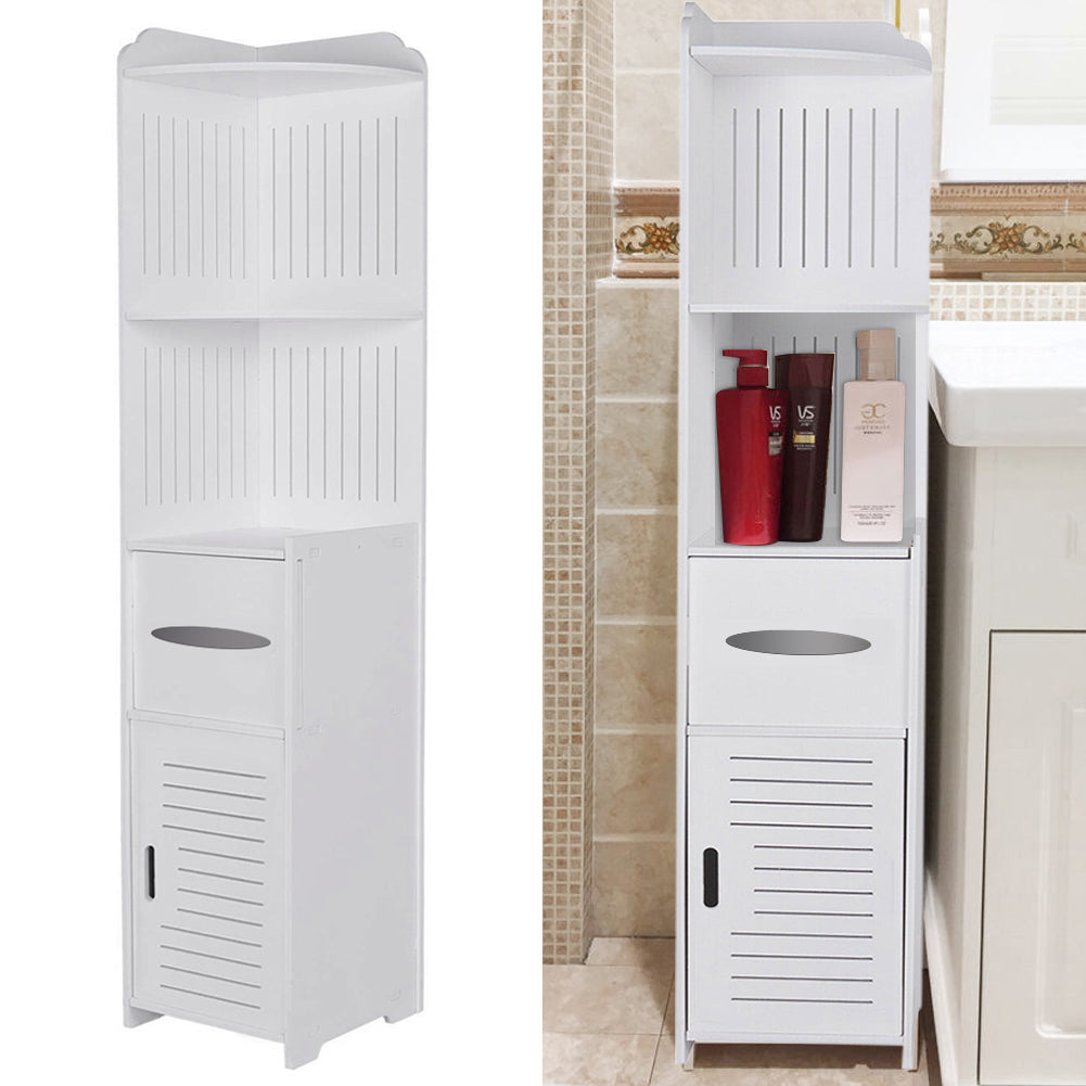 4 Tier White Bathroom Cabinet Corner Cupboard Storage Shelf