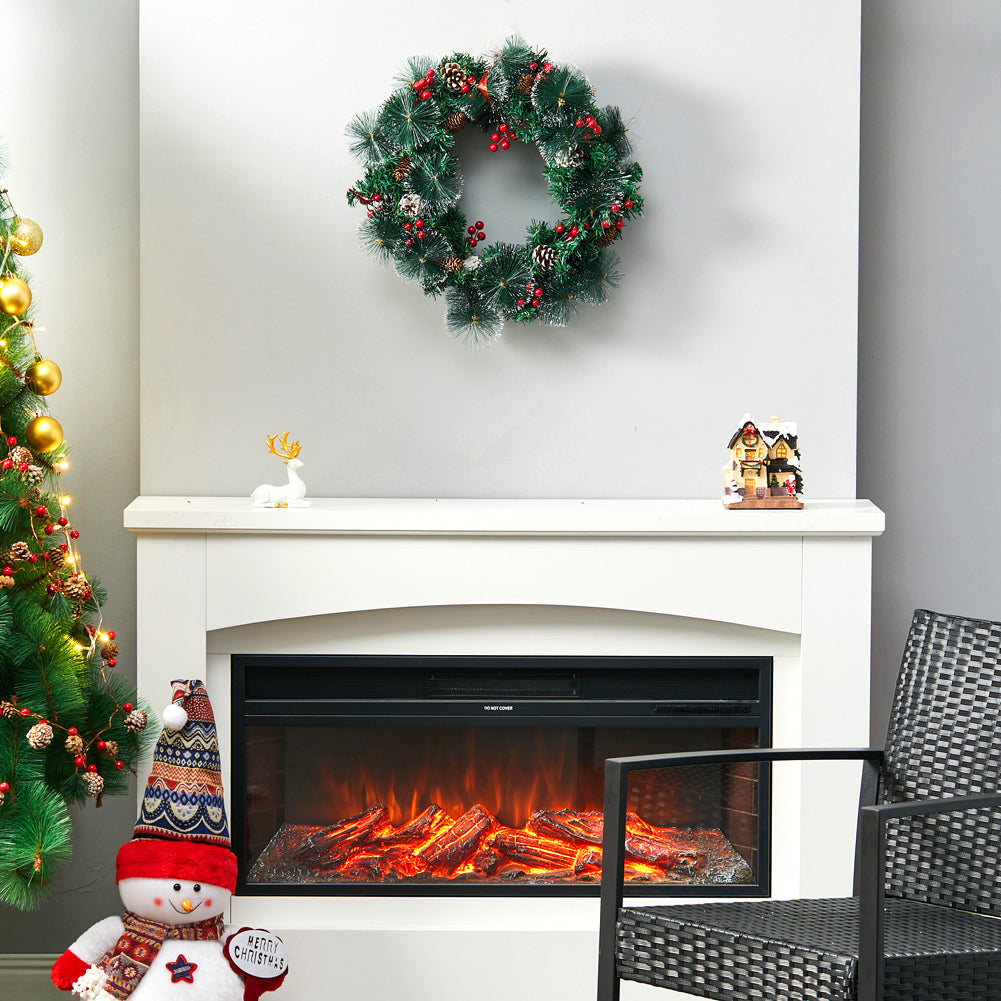 50cm LED Christmas Wreath Artificial Pine, Pine Cone & Berry Xmas Garland