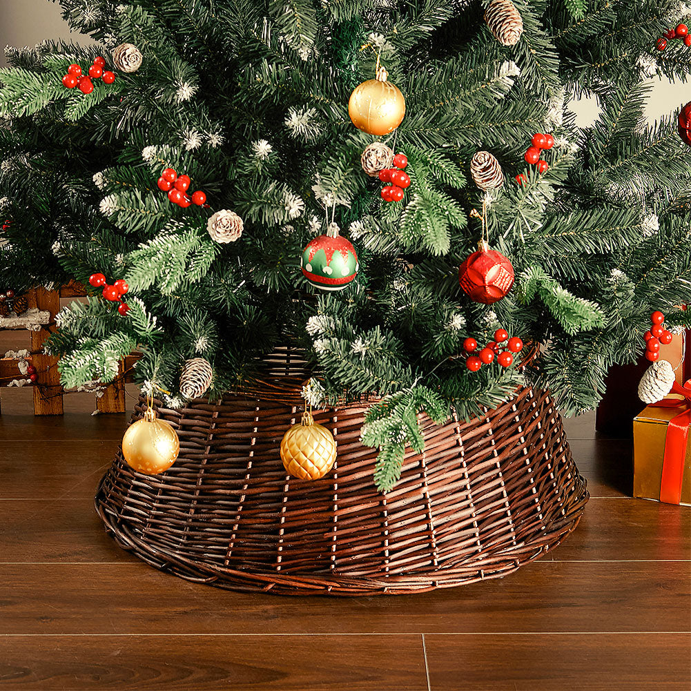 Livingandhome Wicker Christmas Tree Collar Skirt Rattan Xmas Tree Basket Ring Base, SW0309