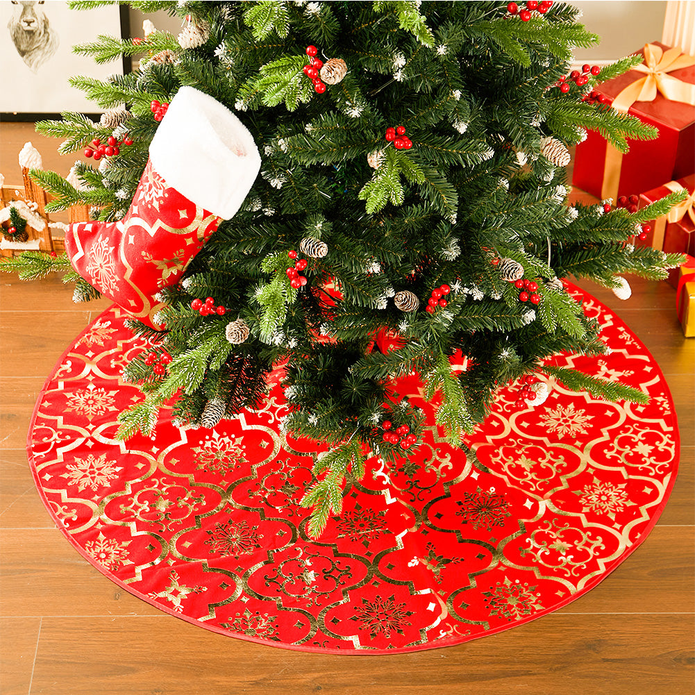 Round Shape Christmas Tree Base Skirt Xmas Ornament with Stocking, SW0331