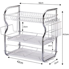 Load image into Gallery viewer, Kitchen Chrome Dish Drainer Cutlery Cup Plates Holder Sink Rack Drip Tray 3 Tier
