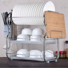 Load image into Gallery viewer, Kitchen Chrome Dish Drainer Cutlery Cup Plates Holder Sink Rack Drip Tray 3 Tier
