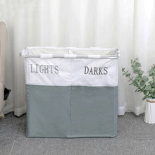 Load image into Gallery viewer, 2 Compartment Laundry Clothes Washing Storage Basket Hamper Dark And Lights
