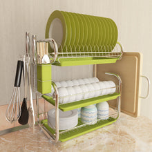 Load image into Gallery viewer, 3 Tier Kitchen Chrome Dish Drainer Cutlery Cup Plates Holder Sink Rack Drip Tray
