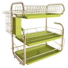 Load image into Gallery viewer, 3 Tier Kitchen Chrome Dish Drainer Cutlery Cup Plates Holder Sink Rack Drip Tray
