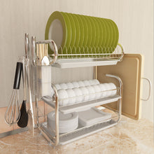 Load image into Gallery viewer, 3 Tier Kitchen Chrome Dish Drainer Cutlery Cup Plates Holder Sink Rack Drip Tray
