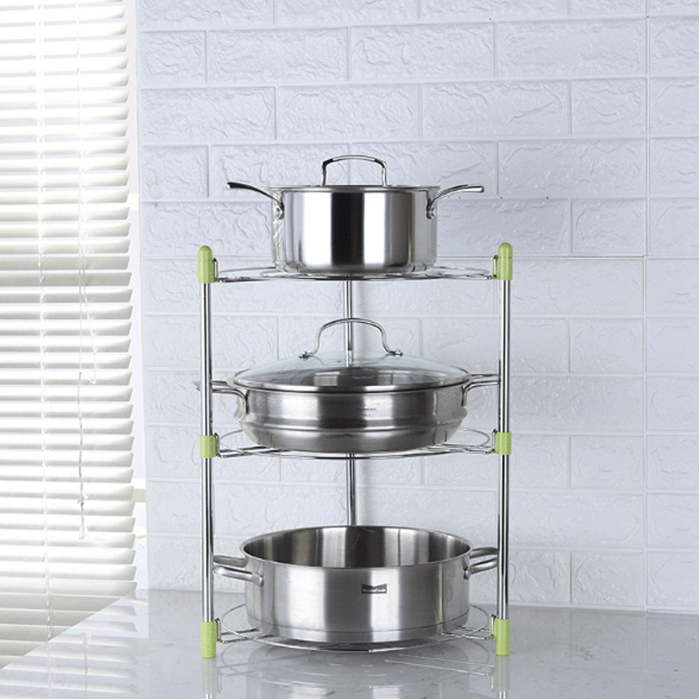 Kitchen Storage Shelves 3 Tier Metal Pans Rack Pots Holder Saucepans Organizer