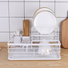 Load image into Gallery viewer, Metal Dish Drying Rack 2 Tier Wire Draining Board with Drip Tray Cutlery Holder White
