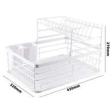 Load image into Gallery viewer, Metal Dish Drying Rack 2 Tier Wire Draining Board with Drip Tray Cutlery Holder White
