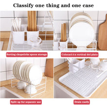 Load image into Gallery viewer, Metal Dish Drying Rack 2 Tier Wire Draining Board with Drip Tray Cutlery Holder White
