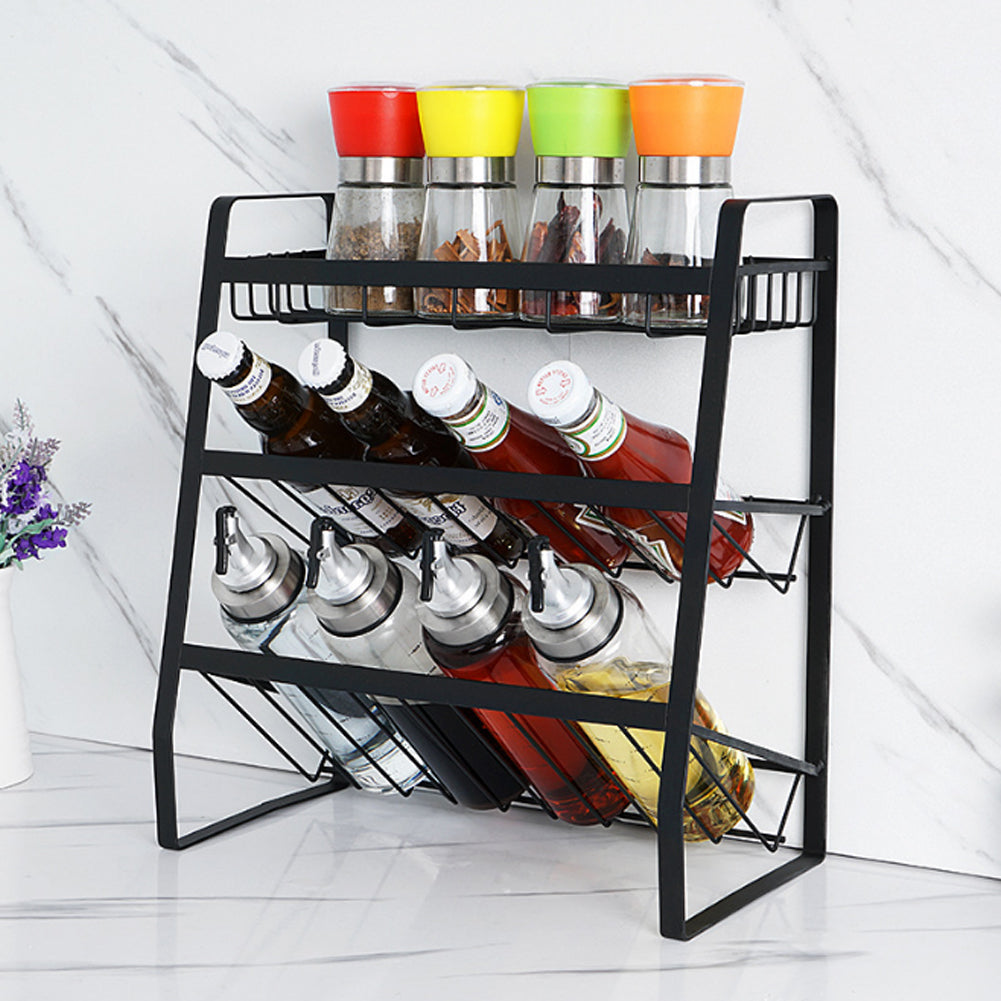 Kitchen Metal 3 Tier Spice Herb Rack Jar Holder Free Standing Organiser Storage