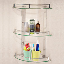 Load image into Gallery viewer, Glass Shower Caddy Bathroom Corner Storage Shampoo Holder Floating Shelf Rack
