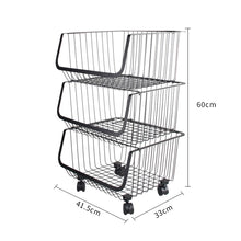 Load image into Gallery viewer, Iron Wire 3 &amp; 4 Tier Fruit Vegetable Basket Storage Unit Stackable Trolley Rack
