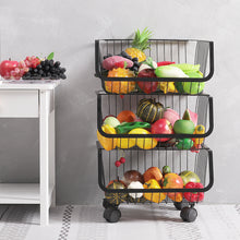 Load image into Gallery viewer, Iron Wire 3 &amp; 4 Tier Fruit Vegetable Basket Storage Unit Stackable Trolley Rack
