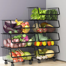 Load image into Gallery viewer, Iron Wire 3 &amp; 4 Tier Fruit Vegetable Basket Storage Unit Stackable Trolley Rack
