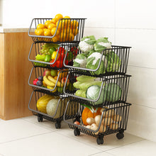 Load image into Gallery viewer, Iron Wire 3 &amp; 4 Tier Fruit Vegetable Basket Storage Unit Stackable Trolley Rack
