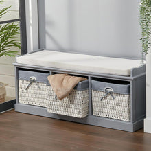 Load image into Gallery viewer, Hallway Bench 3 Baskets Storage Bench With Padded Seat
