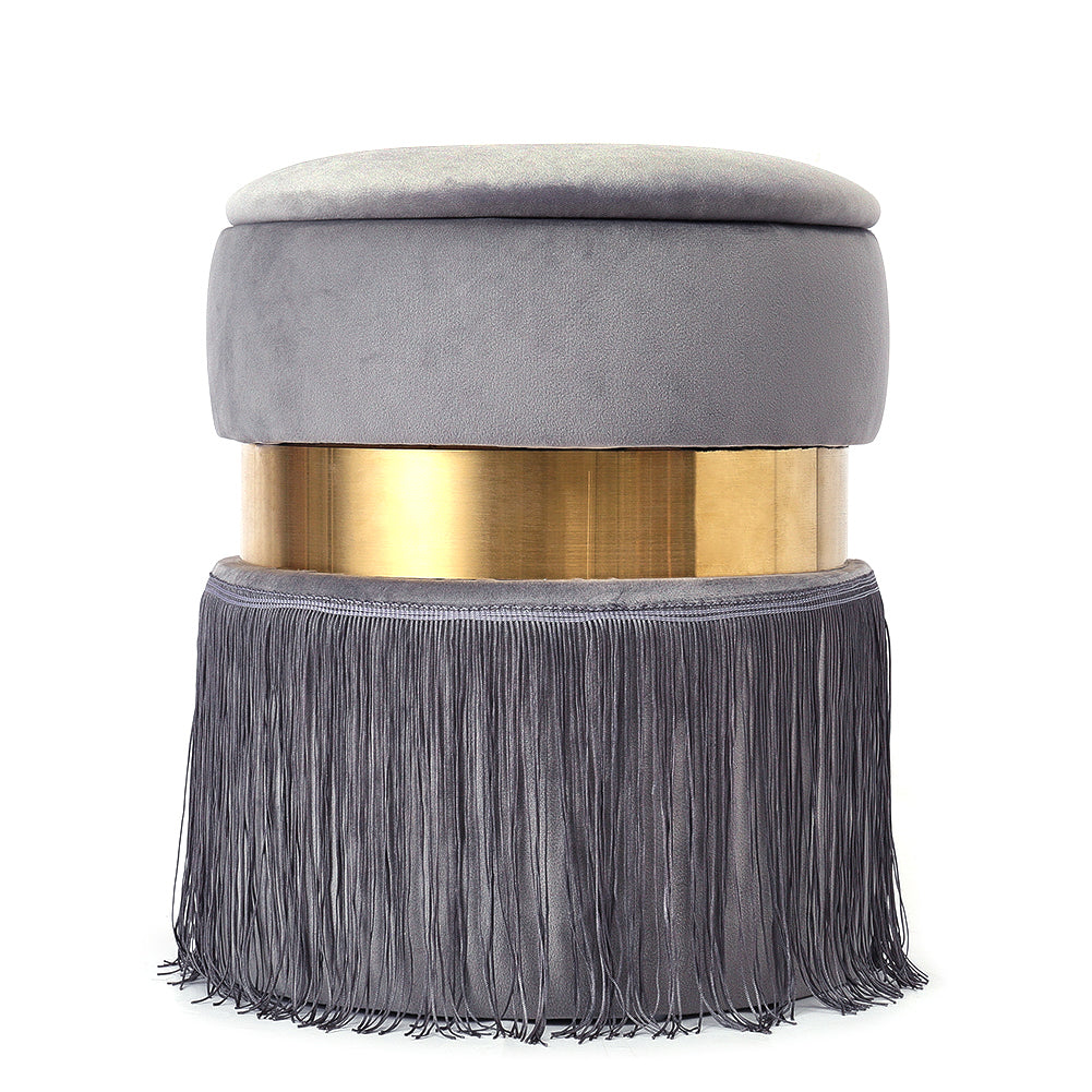 Storage Round Tassels Footstool Upholstered Ottoman
