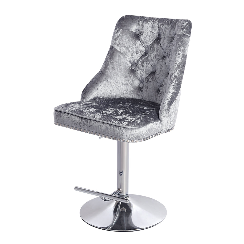 Height Adjustable Swivel Velvet Bar Stool - Grey and Black