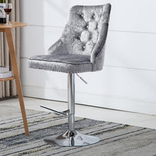 Load image into Gallery viewer, Height Adjustable Swivel Velvet Bar Stool - Grey and Black
