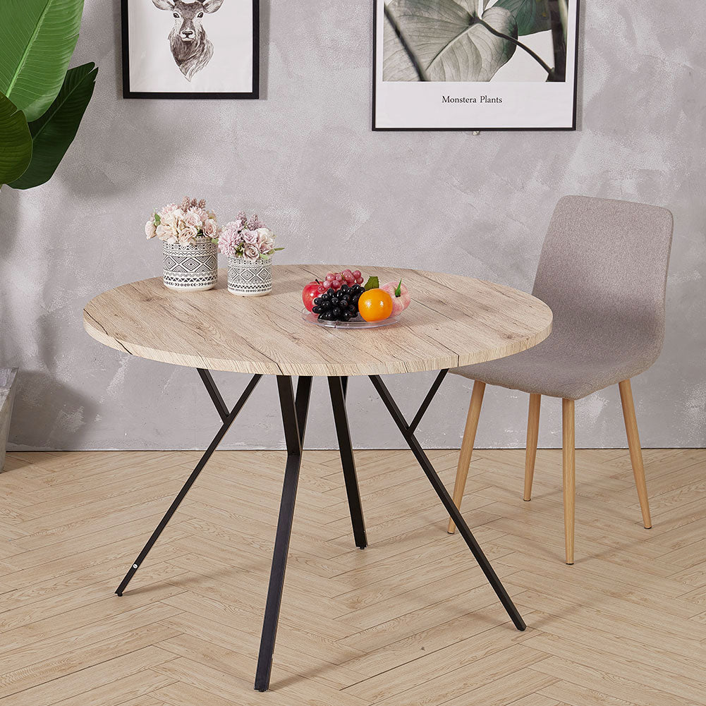 Round Wooden Kitchen Dining Room Table Nature Wood Desktop with Metal Steel Legs