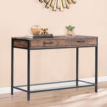 Load image into Gallery viewer, 2 Drawers Console Table Wood Tabletop Drawer Glass Shelf Hall Side Storage Stand
