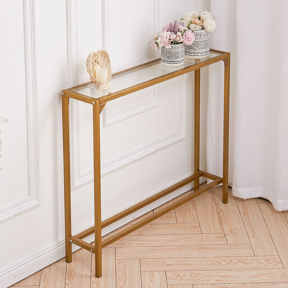 Modern Gold Console Table Tempered Glass Table Sofa Entryway Table Living Room