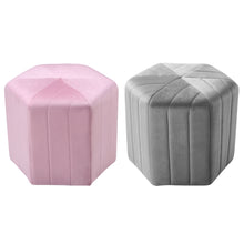 Load image into Gallery viewer, 40cm Wide Hexagon Shape Velvet Footstool Striped Ottoman 25D Sponge Footrest
