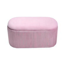 Load image into Gallery viewer, 78cm Wide Oval Velvet Storage Bench Vertical Stripes Footstool Lift-Off Lid
