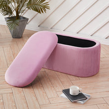 Load image into Gallery viewer, 78cm Wide Oval Velvet Storage Bench Vertical Stripes Footstool Lift-Off Lid
