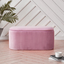 Load image into Gallery viewer, 78cm Wide Oval Velvet Storage Bench Vertical Stripes Footstool Lift-Off Lid
