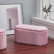 Load image into Gallery viewer, 78cm Wide Oval Velvet Storage Bench Vertical Stripes Footstool Lift-Off Lid
