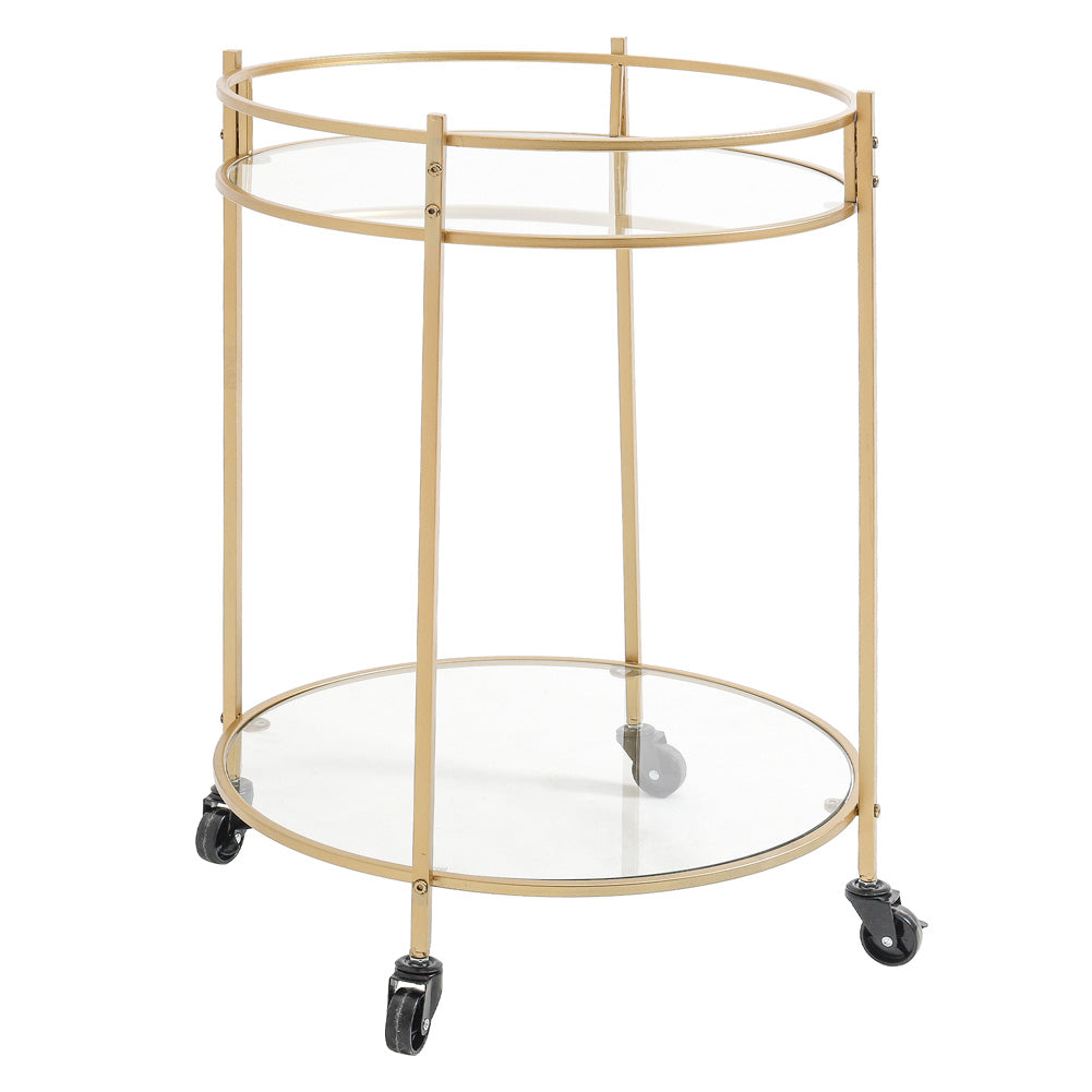 2/3 Shelf Round Rolling Bar Cart Round Mirrored Gold Metal Drinks Trolley