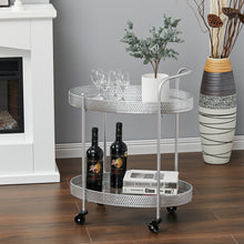 Load image into Gallery viewer, Drinks Trolley Silver Kitchen Serving Cart w/ Two Glass Shelves Mini Bar Drinks Table W/ Wheels
