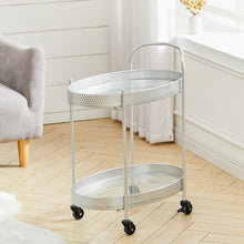 Load image into Gallery viewer, Drinks Trolley Silver Kitchen Serving Cart w/ Two Glass Shelves Mini Bar Drinks Table W/ Wheels
