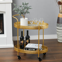 Load image into Gallery viewer, Drinks Trolley Silver Kitchen Serving Cart w/ Two Glass Shelves Mini Bar Drinks Table W/ Wheels
