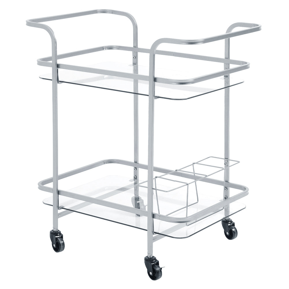 2 Tiers Drinks Trolley With Bottle Holder Bar Wine Glass Shelf Storage Rack