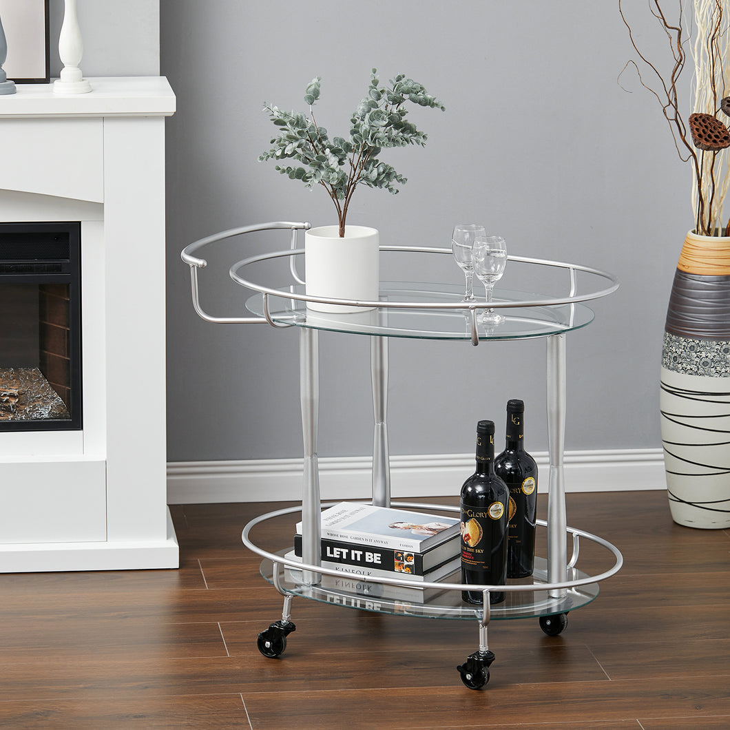 Kitchen Trolley Bar Cart Serving Drinks Trolley with Wheels Silver