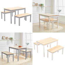 Load image into Gallery viewer, Wooden Dining Table and 2 Benches 4 Seat Set Kitchen Home

