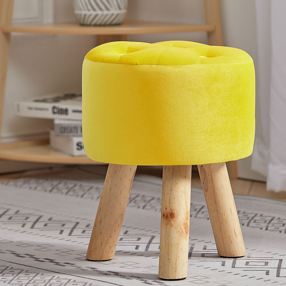 Upholstered Round Footstool Wood Legs