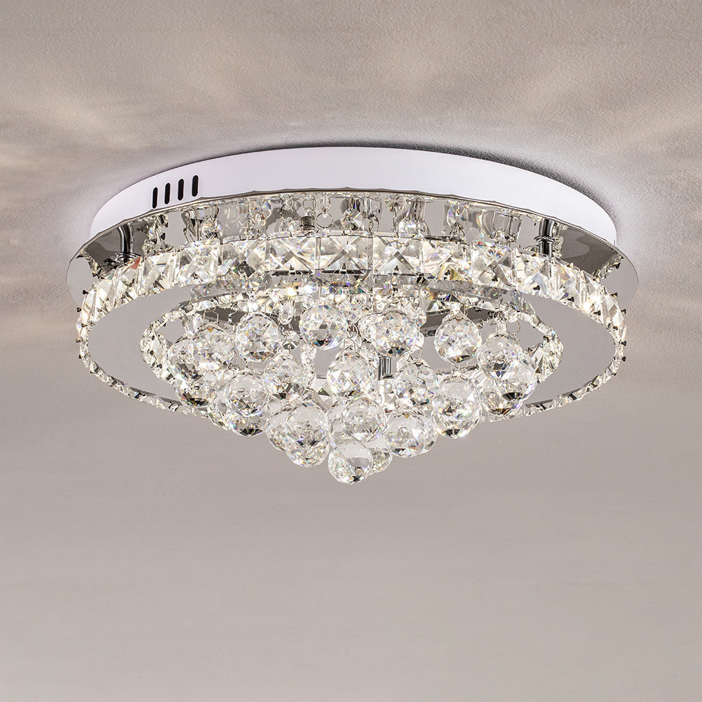 Livingandhome Crystal Round Crystal-droplets LED Semi Flush Mount Ceiling Light, LG0839
