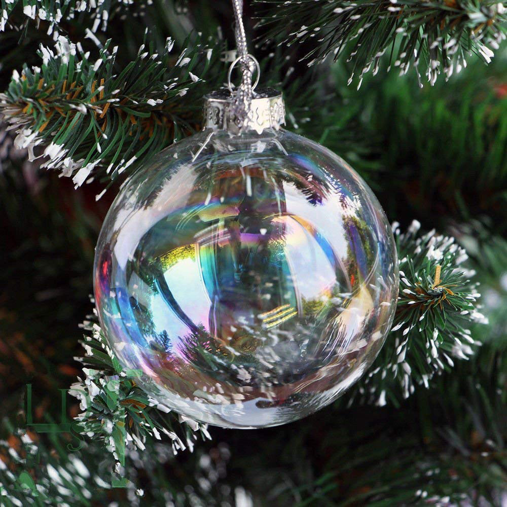 5 Pcs Rainbow Gloss Glass Balls Hanging Ornaments for Christmas Decor