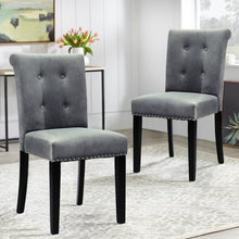 Load image into Gallery viewer, High Back Nailhead Velvet Dining Chair with Ring , Light Grey
