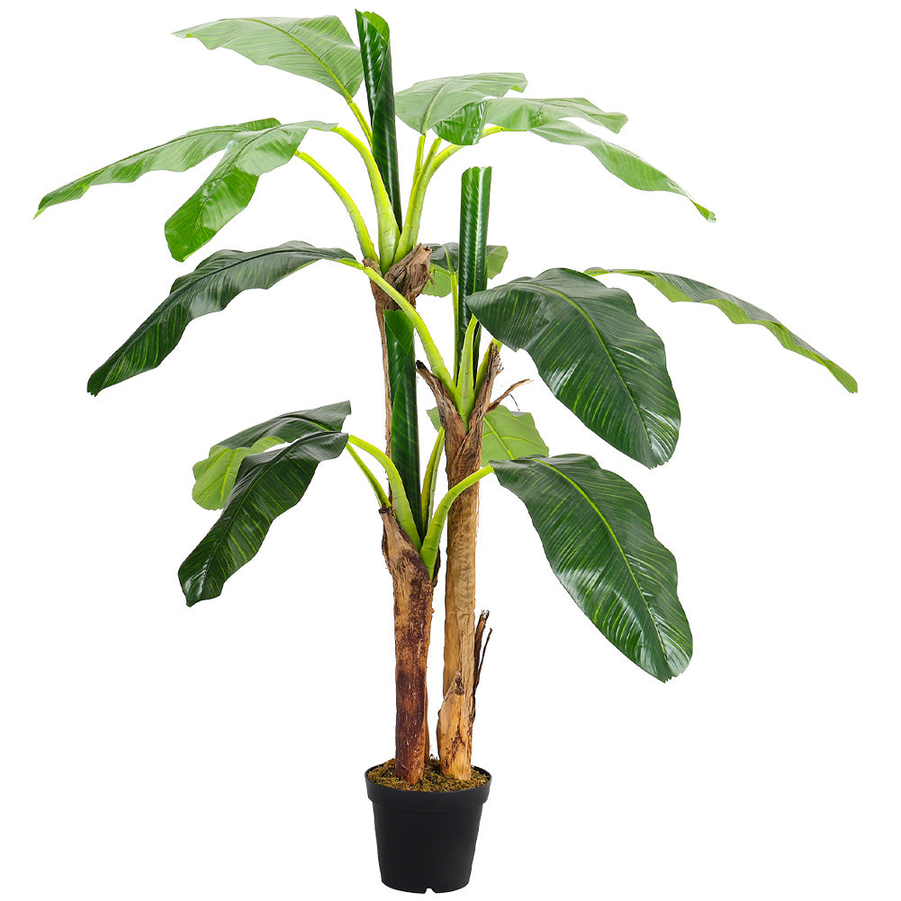 Lifelike Banana Artificial Tree 3 Trunk in Black Planter – sorangLtd