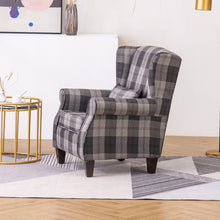 Load image into Gallery viewer, Wing Back Armchair Fabric Tartan Accent Chair Grey
